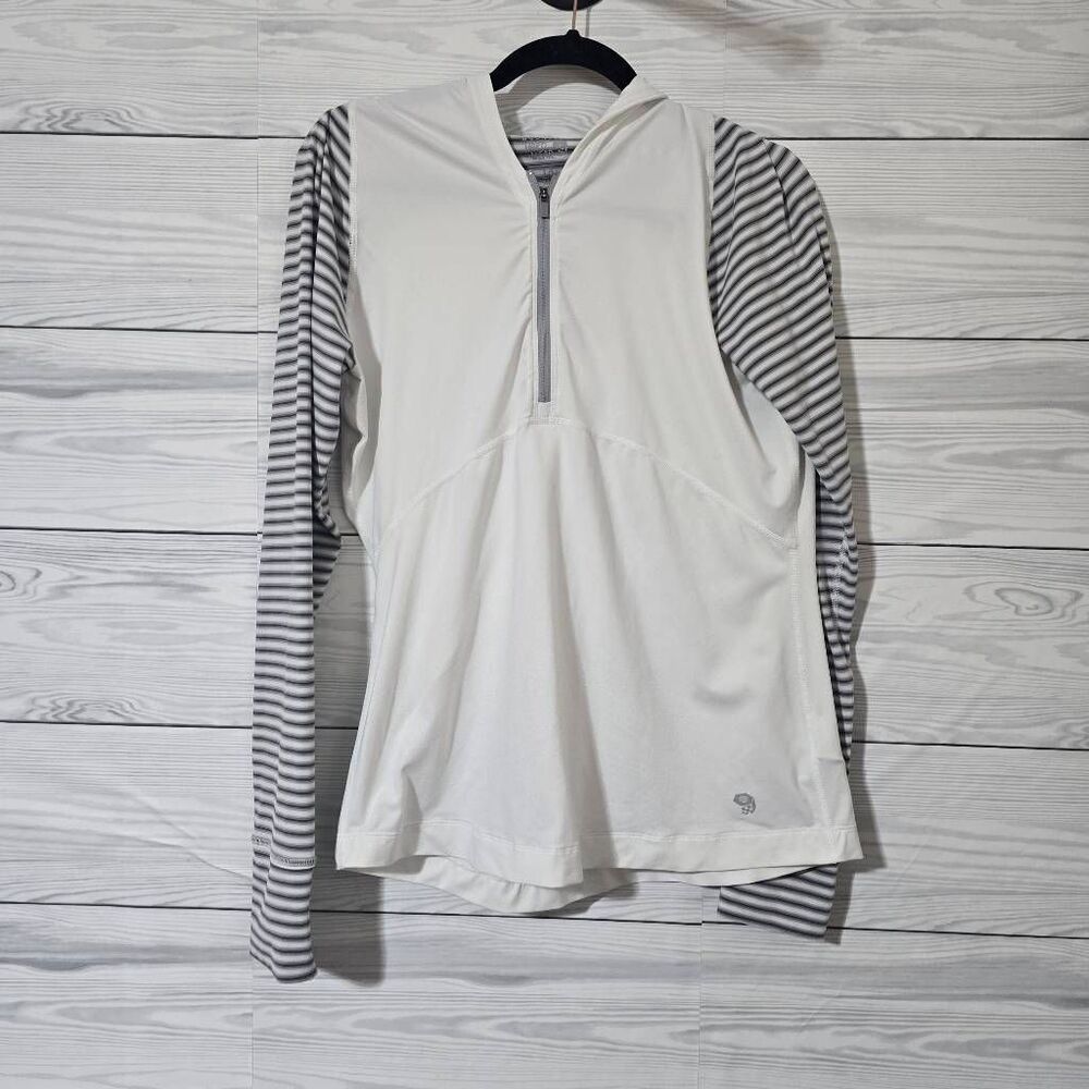 Mountain Hardwear Butterlicious White Grey Stripe Half Zip Large Outdoor Hiking